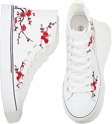kufeiti Women's High Top Canvas Sneakers Canvas Shoes Lace up White Black Sneakers Casual Walking Shoes, Wf على Amazon.ae - متتبع الأسعار
