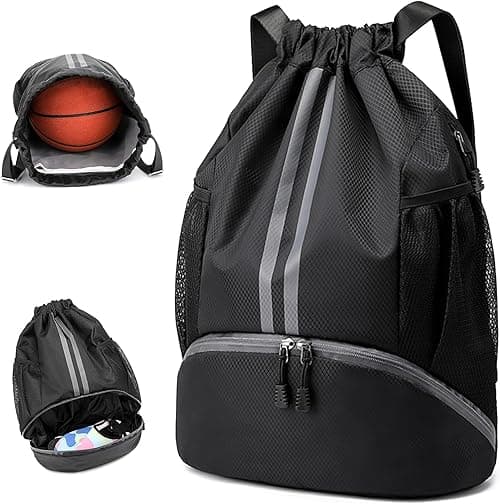 Unisex Drawstring Backpack, Waterproof Sports Bag, Large Oxford Gym Bag, Student Backpack, Durable Sports Ball Bag with Shoe Compartment, Suitable for Basketball Football Holidays School, Black on Amazon.ae - Price Tracker