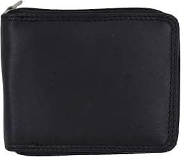Men's Zipper RFID Blocking Premium Leather Zip-Around ID Bifold Wallet (Black), Black, medium, Rfid Wallet - Best Deal Finder