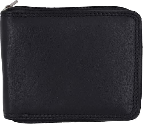 Men's Zipper RFID Blocking Premium Leather Zip-Around ID Bifold Wallet (Black), Black, medium, Rfid Wallet on Amazon.ae - Price Tracker