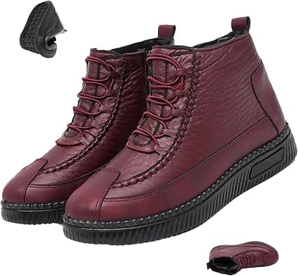 Women's Fleece Thickened Warm Cotton Shoes, Winter Waterproof Wide Leather Ankle Boot Slip on Short Snow Dress Boots on Amazon.ae - Price Tracker
