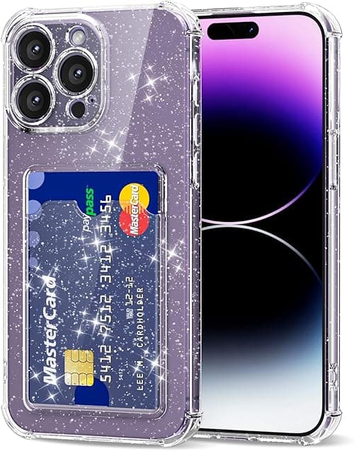 Svanove for iPhone 14 Pro Max Case Wallet Clear Glitter, Transparent Card Holder Case with Credit Card Slot, Bling Sparkle Cute Girly Thin Slim Soft Rubber Protective Shockproof Bumper for Women Girl on Amazon.ae - Price Tracker