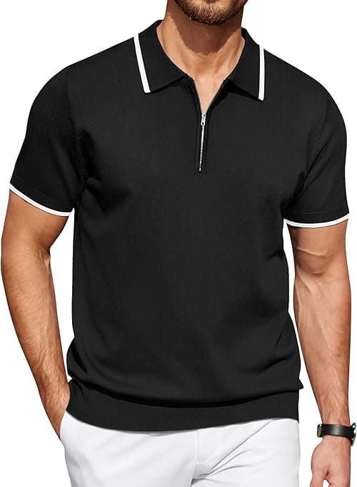 COOFANDY Men's Zipper Polo Shirt Casual Knit Short Sleeve Polo T Shirt Classic Fit Shirts on Amazon.ae - Price Tracker