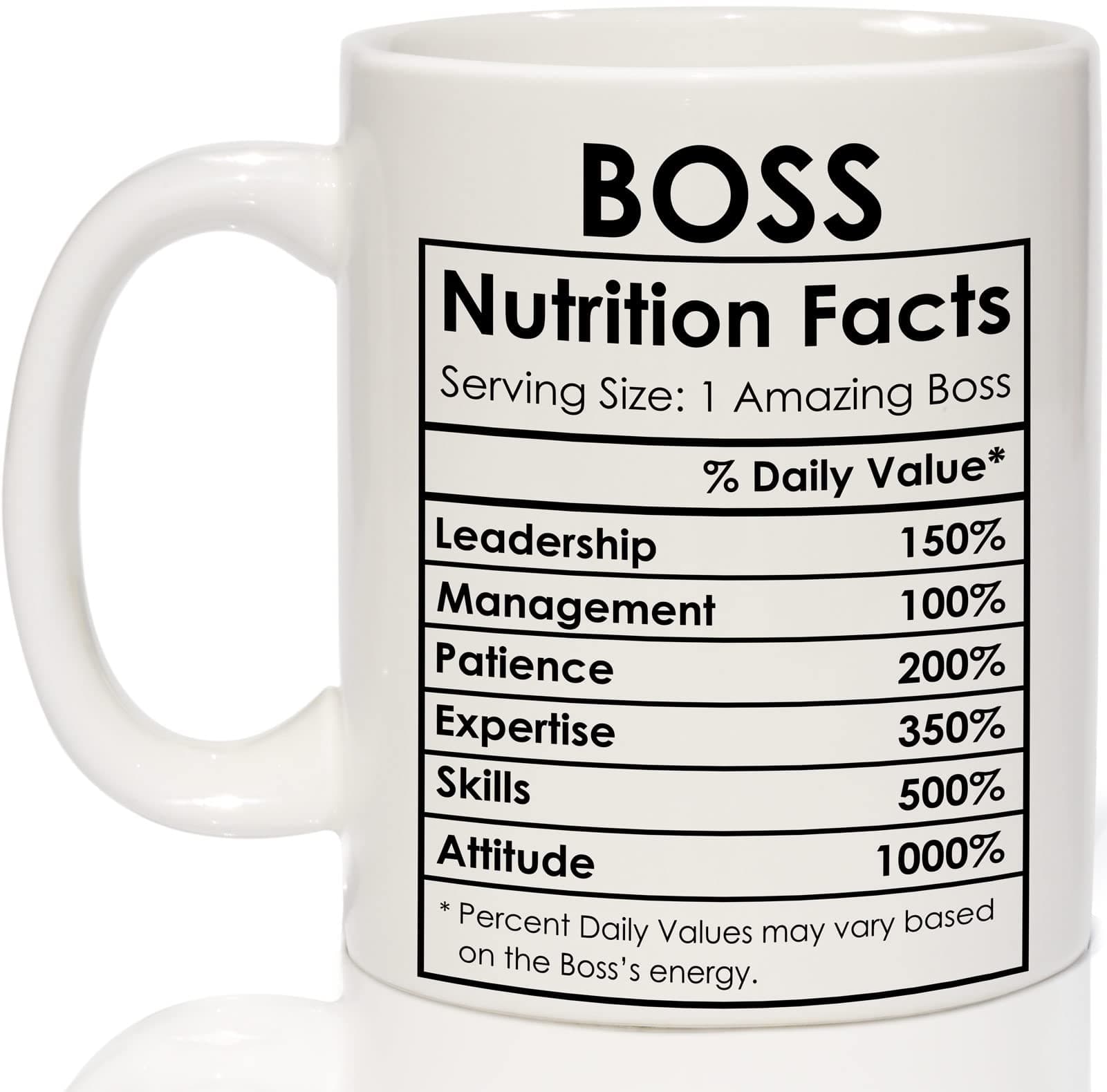 Breezy Valley Boss Coffee Mug, Best Boss Birthday Gifts for Women Men Funny, Boss Appreciation Gift, Happy Boss Day Gifts Ideas, Office Boss Lady Mug Gifts, Boss Nutrition Facts Mug on Amazon.ae - Price Tracker