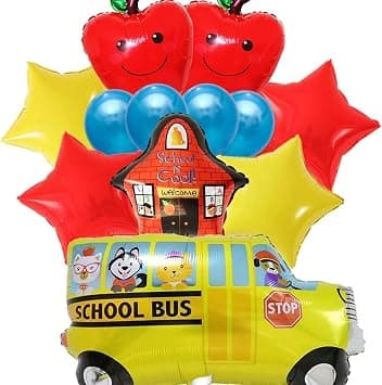 Back to School Balloon, First Day School's Bus Foil Balloons, School-Bus Apple Satr Shape Balloons for Birthday Party Welcome Back Party Decoration (A) على Amazon.ae - متتبع الأسعار