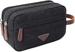 Mens Travel Toiletry Bag Canvas Leather Cosmetic Makeup Organizer Shaving Dopp Kits with Double Compartments - Best Deal Finder
