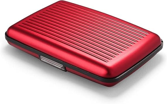Aluminum card holder with metal lock, RFID protection against fraud and demagnetization, compact wallet, Smart Case STOCKHOLM model (Aluminum Red) on Amazon.ae - Price Tracker