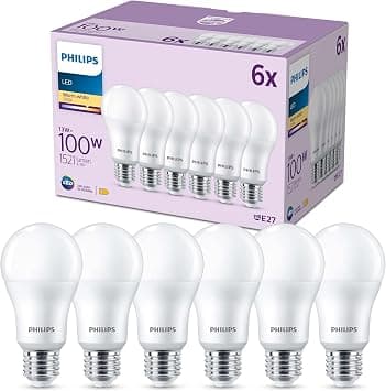 Philips LED Frosted A67 Light Bulb 6 Pack [Warm White 2700K - E27 Edison Screw] 100W, Non Dimmable. for Home Indoor Lighting - متتبع أسعار Amazon.sa