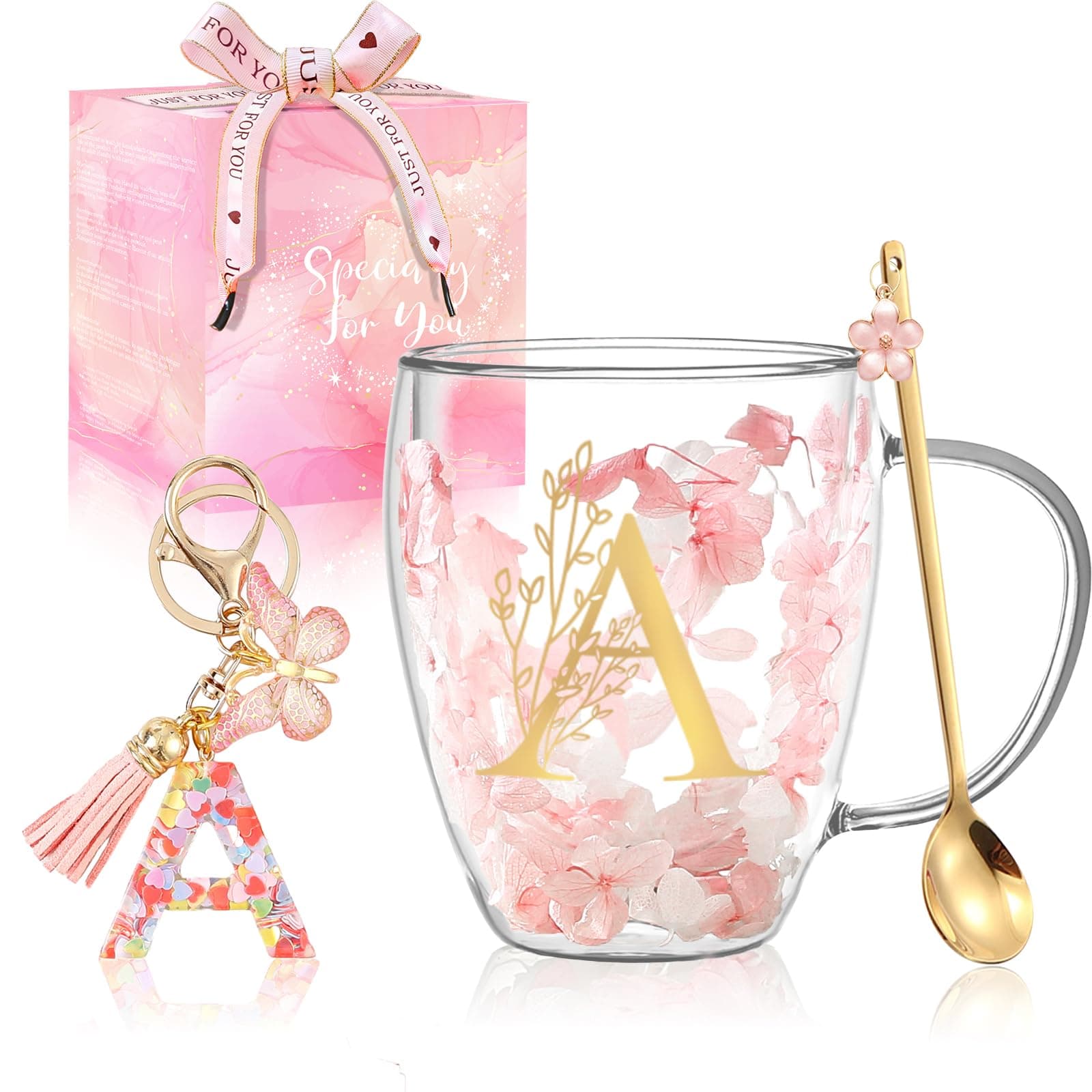 Gifts for Women Glass Coffee Mugs Unique Birthday Gifts for Women Her Ladies Espresso Tea Cups Personalised Friendship Wedding Gift Cute Double Walled Glass Mugs Pink Stuff Graduation Gift (Letter A) on Amazon.ae - Price Tracker