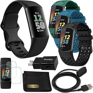 Fitbit Charge 6 Fitness Tracker Watch with Google apps (Black) Bundle with PremGear 3 Silicone Comfortable Watch Bands, 3foot Charge Cable, Adapter, Screen Shields & Cloth - Best Deal Finder