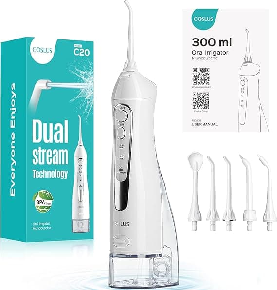 COSLUS Professional Water Flosser For Teeth Braces Gums Care, Cordless Oral Irrigator, Deep Cleaning, Rechargeable, Waterproof, BPA-Free, Portable, Home and Travel, White C20 on Amazon.ae - Price Tracker