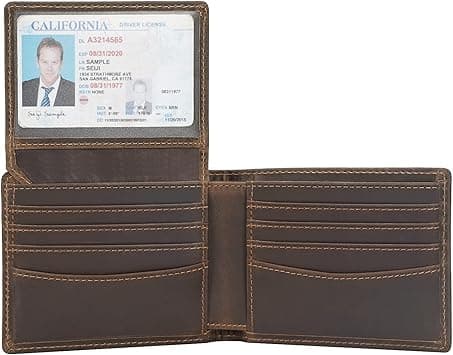 Polare RFID Blocking Cowhide Leather Bifold Wallet For Men with 2 ID Windows(Dark Brown) on Amazon.ae - Price Tracker