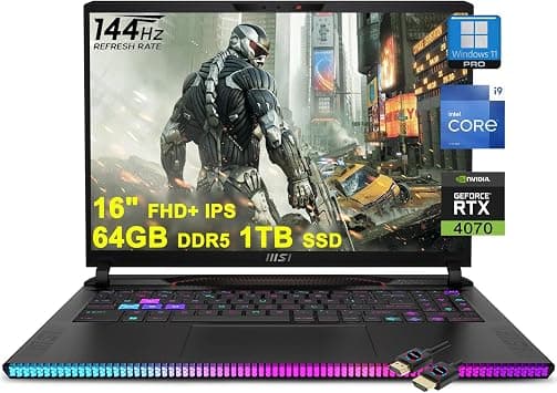 MSI Raider GE68HX Gaming Laptop | 16" FHD+ IPS 144Hz | Intel 24-core i9-14900HX | 64GB DDR5 1TB SSD | GeForce RTX 4070 | RGB Backlit Thunderbolt4 Dynaudio FHD IR Privacy Camera Win11Pro + HDMI Cable على Amazon.ae - متتبع الأسعار