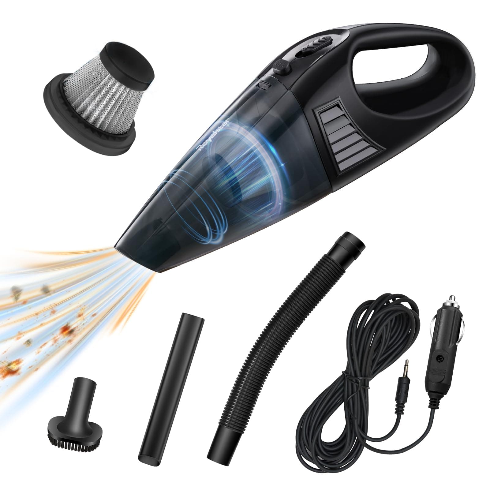 ROYALSTAR Portable Handheld Car Vacuum Cleaner High Power 12V DC with 3Pcs Washable and Removable Accessories for Car, 3-Meter Extension Cord for Travel, RV Camper Full Car Detail Cleaning on Amazon.ae - Price Tracker
