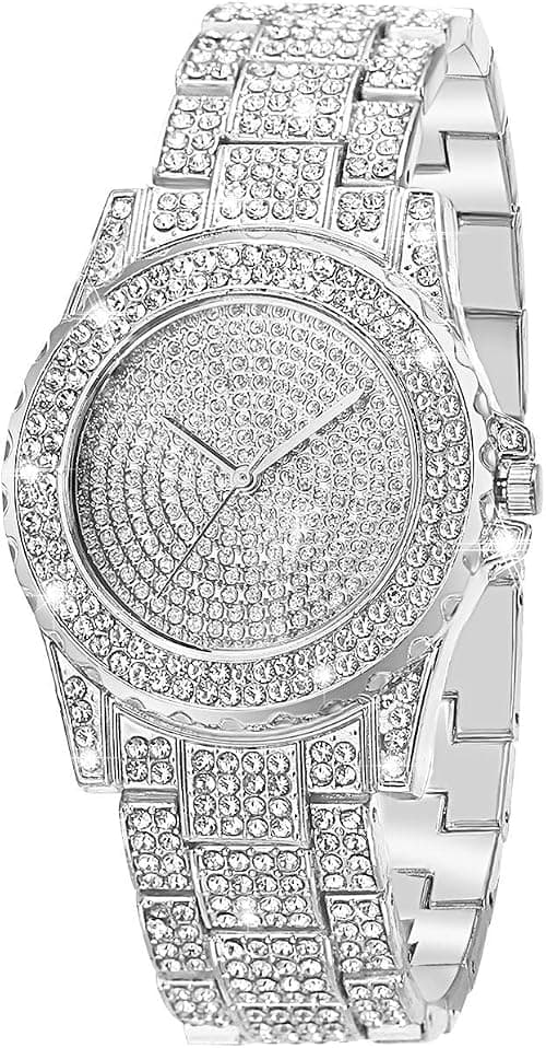 Luxury Ladies Watch Iced Out Watch with Quartz Movement Crystal Rhinestone Diamond Watches for Women Stainless Steel Wristwatch Full Diamonds on Amazon.ae - Price Tracker