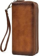 LUUFAN Men's Genuine Leather Long Wallet with Zipper Pocket Vintage Bifold Checkbook Purse - Best Deal Finder