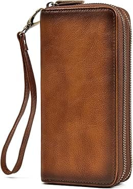 LUUFAN Men's Genuine Leather Long Wallet with Zipper Pocket Vintage Bifold Checkbook Purse - Best Deal Finder