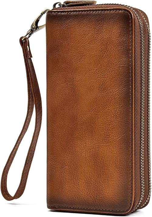 LUUFAN Men's Genuine Leather Long Wallet with Zipper Pocket Vintage Bifold Checkbook Purse on Amazon.ae - Price Tracker