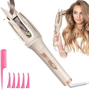 Automatic Hair Curler, 32mm Anti-Scald Curling Iron, Auto Rotating Curling Wand Set With LCD Display, 4 Level Temperature Adjustment, Anti-Stuck, Quick Heating, With 5 Hair Clips & 1 Comb（Beige） على Amazon.ae - متتبع الأسعار