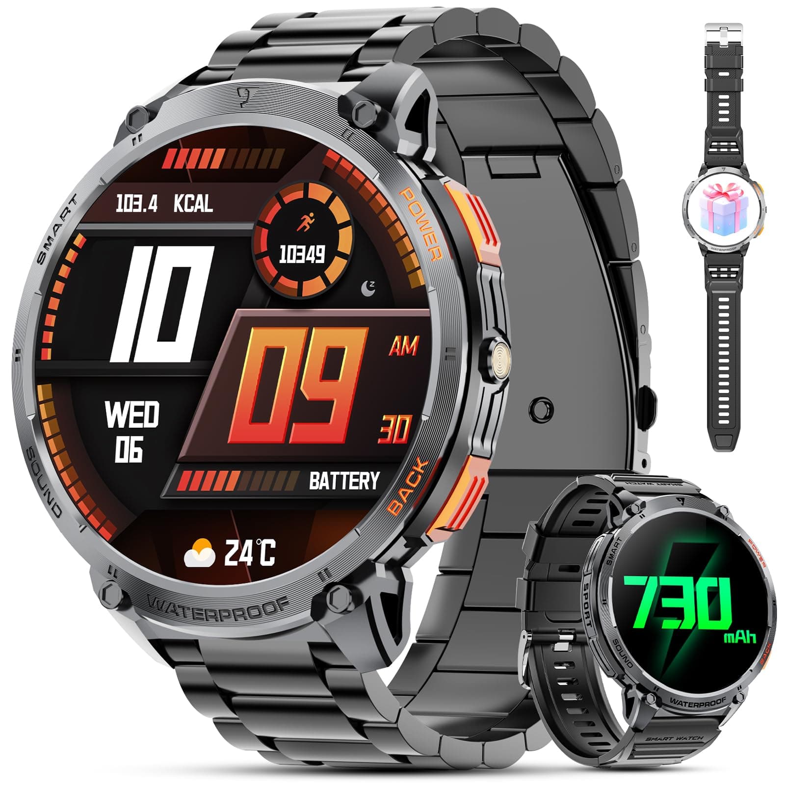 Haulvean Military Smartwatch for Men with Bluetooth calls, 1.85" HD Display, 730 mAh Battery, IP68 Fitness tracker with LED flashlight,24/7 Heart Rate, Sleep Monitoring,With Android and iOS on Amazon.ae - Price Tracker