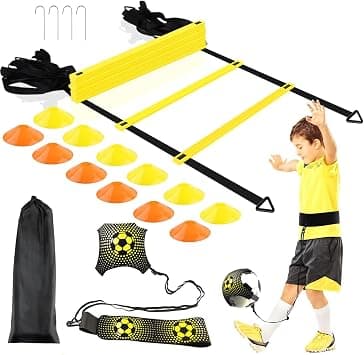 Angju Football Agility Training Equipment Kit, Sports Speed Agility Ladder 12 Sports Cones and Soccer Kick Trainer, Football Training Equipment Footwork Drills for Kids and Adults with Carrying Bag على Amazon.ae - متتبع الأسعار