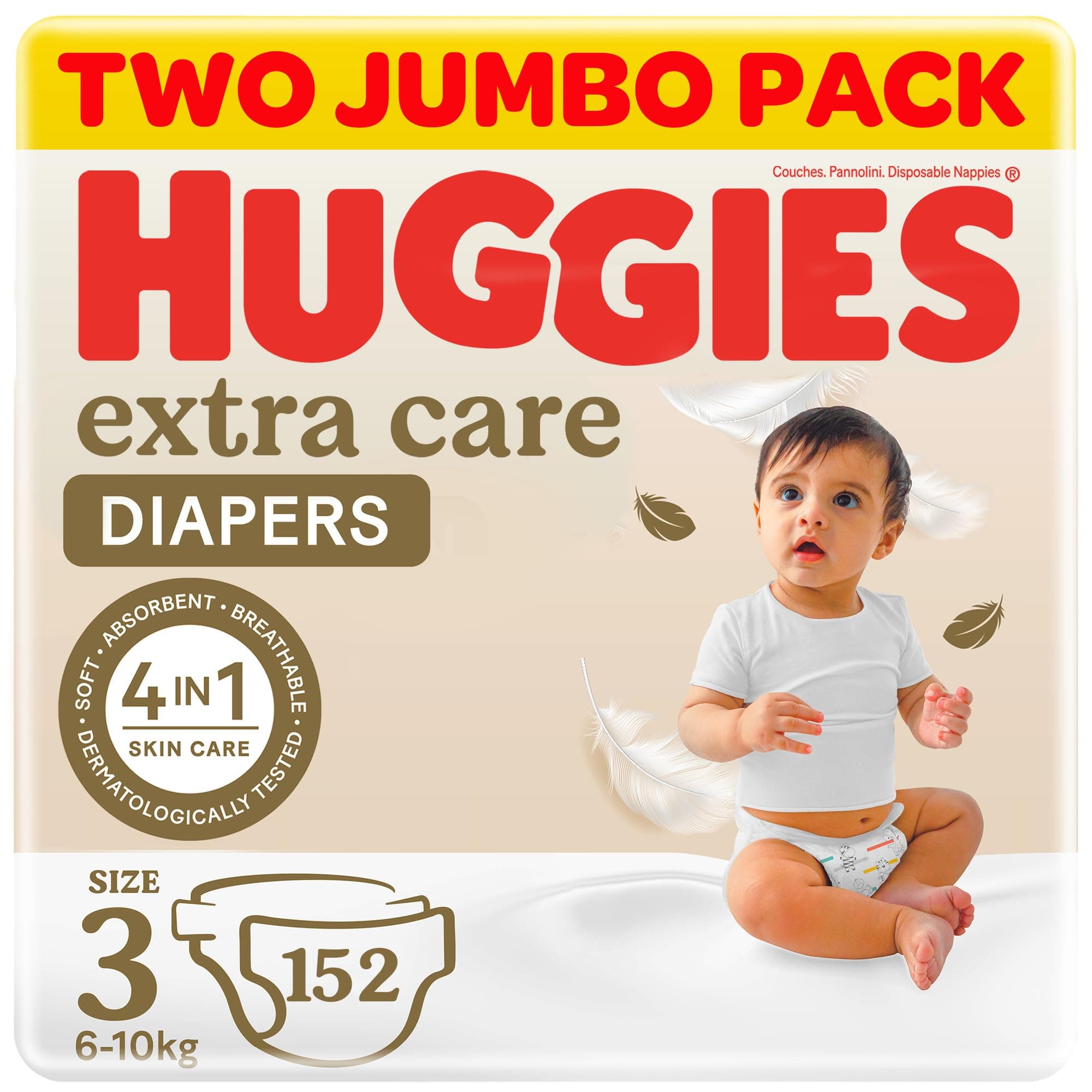 Huggies Extra Care Baby Diapers, Size 3 (6-10 kg), Twin Jumbo Pack, 152 Diapers on Amazon.ae - Price Tracker