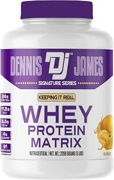 Dennis James Signature Series 100% Whey Protein Powder, 5Lbs | Flvoured, 2268Gram, 81 Serving (Large, Mango) على Amazon.ae - متتبع الأسعار