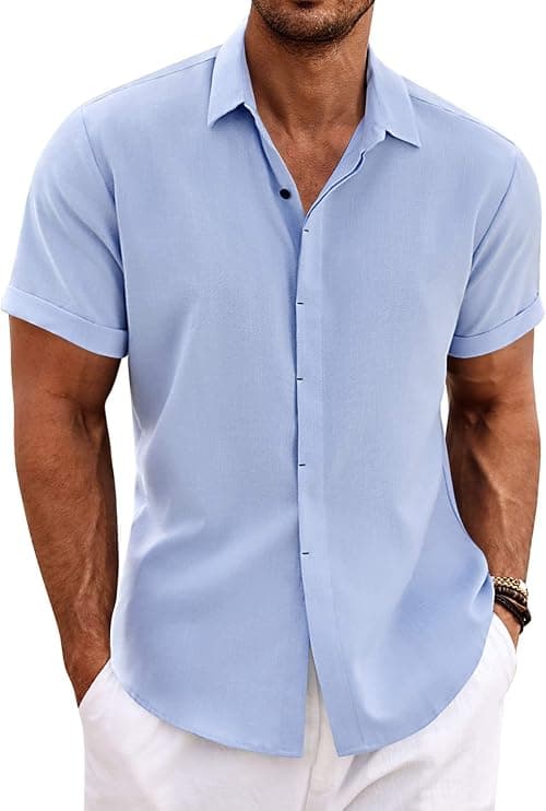 COOFANDY Men's Linen Shirts Short Sleeve Casual Shirts Button Down Shirt for Men Beach Summer Wedding Shirt on Amazon.ae - Price Tracker