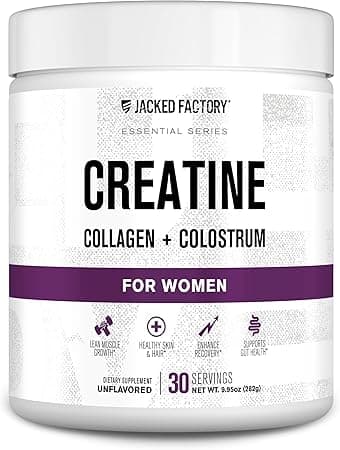 Jacked Factory Creatine for Women - Creatine Monohydrate with Collagen + Colostrum to Support Workout Performance, Lean Muscle Growth, Healthy Hair, Skin, & Nails - 30 Servings, Unflavored on Amazon.ae - Price Tracker