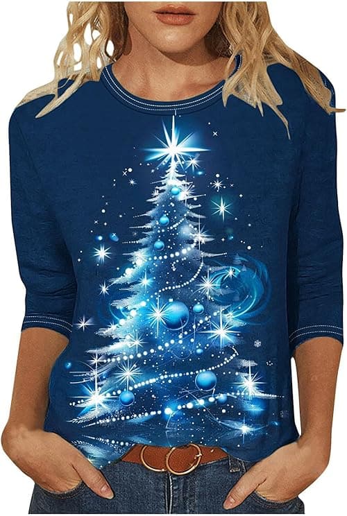 Christmas T Shirts Women Plus Size 3/4 Sleeve Tops Crew Neck T Shirt Novelty Xmas Jumpers Christmas Tree T Shirt Funny Ugly Tops Ladies Xmas T Shirts Dressy Tunics Tops Pullover Blouse on Amazon.ae - Price Tracker