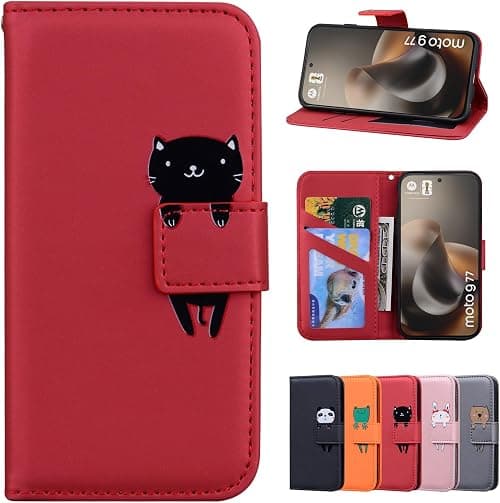 Case for Motorola Moto G77/G67 5G Case Pouch Magnetic Closure Leather Wallet Case Protective Cover for Motorola Moto G77/G67 5G Red Cat على Amazon.ae - متتبع الأسعار