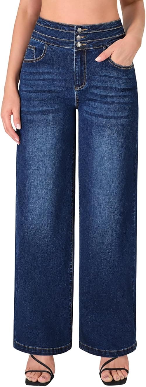 roswear Women's Wide Leg Jeans Casual High Waisted Stretch Baggy Loose Denim Pants on Amazon.ae - Price Tracker