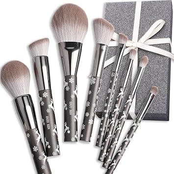 ENZO KEN Carcoal Grey Natural Goat Hair Makeup Brush Set by , Extra Soft Real Hair Eyeshadow Brushes Set, Large Angled Round Flat Top Face Blending Brushes Kit - Snowflake Christmas Reindeer Gift Set على Amazon.ae - متتبع الأسعار