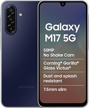 Samsung Galaxy M17 5G (Sapphire Black, 6GB RAM, 128GB Storage) Circle to Search, Gemini Live, 50MP OIS Triple Camera, IP54 Rating, Gorilla Glass Victus, AI, 6 Gen of OS Upgrades, without Charger على Amazon.ae - متتبع الأسعار