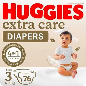 Huggies Extra Care, Size 3, 6 - 10 kg, Jumbo Pack, 76 Diapers - Best Deal Finder