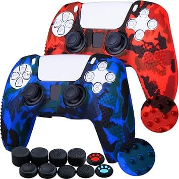 ELECDON PS5 Controller Silicone Cover | Studded Printing Silicone Cover Skin Case for PS5 Dualsense Controller x 2(Camouflage Red+Blue) with Pro Thumb Grips x 10 على Amazon.ae - متتبع الأسعار