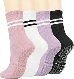 4 Pairs Womens Pilates Socks with Grips Non Slip Yoga Socks Barre Gym Athletic Grippy Socks for Women - Best Deal Finder