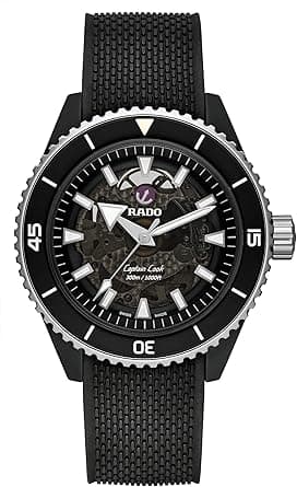 Rado Captain Cook High-Tech Ceramic Black, Rubber Bracelet R32127156 on Amazon.ae - Price Tracker