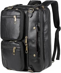 Men Vegan Leather Briefcase Backpack Hybrid 17 Inch Laptop Bag Case Business Messenger bag HB-22 - Best Deal Finder