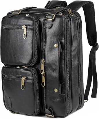 Men Vegan Leather Briefcase Backpack Hybrid 17 Inch Laptop Bag Case Business Messenger bag HB-22 on Amazon.ae - Price Tracker