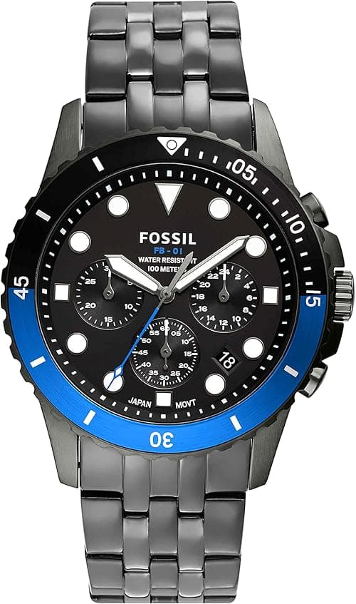 Fossil Men's FB-01 Quartz Stainless Steel Chronograph Watch, Color: Smoke/Black/Blue (Model: FS5835) on Amazon.ae - Price Tracker