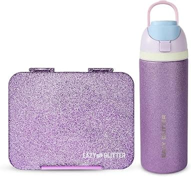 Eazy Kids Convertible Bento Lunch Box w/Glitter Stainless Steel Water Bottle 720ml – Glitter Purple على Amazon.ae - متتبع الأسعار