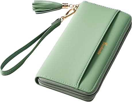 Travelambo Womens Wallet Tassel Bifold Ladies Cluth Wristlet Wrist strap Long Purse (Access Green Blooming) on Amazon.ae - Price Tracker