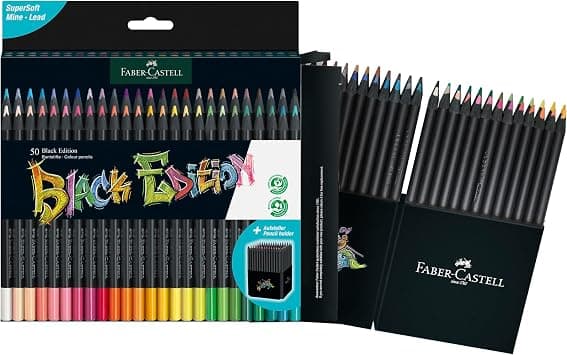 Faber-Castell Black Edition Colored Pencils - 50 Count, Black Wood and Super Soft Core Lead, Color Pencil Set for Artists, Art Supplies for Teens, Adults, Beginners, and Kids - Amazon.ae Price Tracker