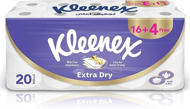 Kleenex Extra Dry Toilet Paper, 3 PLY, 20 Rolls x 140 Sheets, Embossed Bathroom Tissue with Superior Absorbency - Amazon.ae Price Tracker