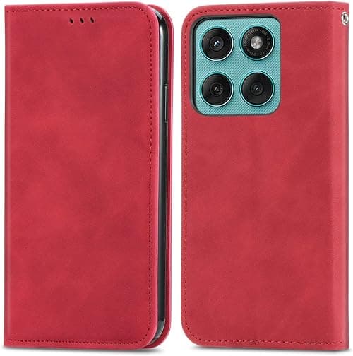 UPLAI Leather Case for Motorola Moto G77 5G, Magnetic Closure Folio Shockproof Cover with Kickstand Card Slots, Premium PU TPU Skin Feel Durable Wallet Case. Red on Amazon.ae - Price Tracker