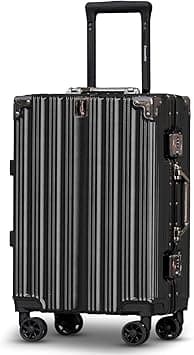 prosp 20" (7-10KG) Cabin Size Aluminum Frame Unbreakable Fashion Travel Trolley Luggage, Polycarbonate Hard Shell Suitcase with 360° Double Spinner Wheels (BLACK, Carry-On 20-Inch) on Amazon.ae - Price Tracker