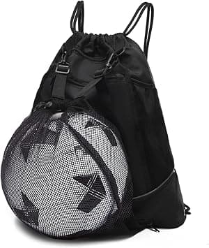 Drawstring Football Bag, Soccer Backpack With Detachable Mesh Waterproof Draw String Back Sack Zip Pocket, Gym Bags Swim Bag For Men Women, Black on Amazon.ae - Price Tracker