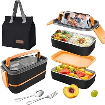 Stainless Steel Lunch Box: 1400ml Double Layer Microwave-Safe Bento Box- 304 Leakproof Bento Box- Thermal Insulation Detachable- for Adults Students Office School- with Thermal Bag & Cutlery,Black on Amazon.ae - Price Tracker