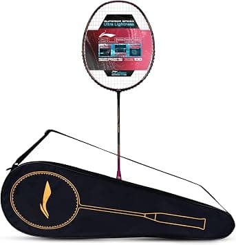 Li-Ning Super Series SS100 Carbon Graphite Badminton Strung Racket with Full Racket Cover (Black/Pink) - Best Deal Finder